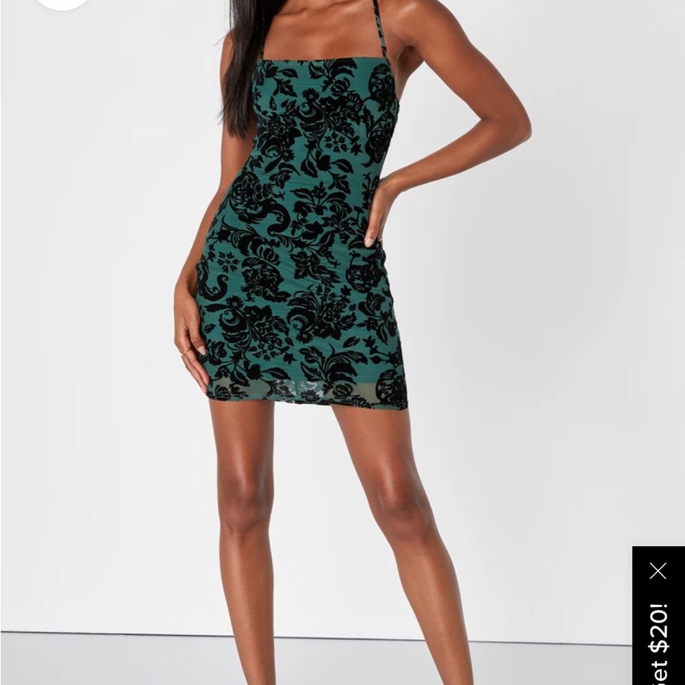 Green velvet burnout dress. Perfect for homecoming!